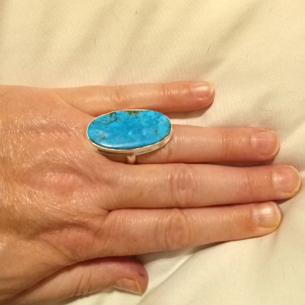 GORGEOUS New Real Beautiful Blue Turquoise 925 SIlver Ring Women's Jewelry